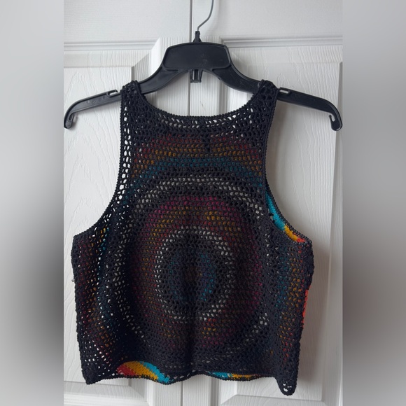 POOF! Black & Multicolor Crochet Open Knit Sweater Tank Size Small - Picture 2 of 5
